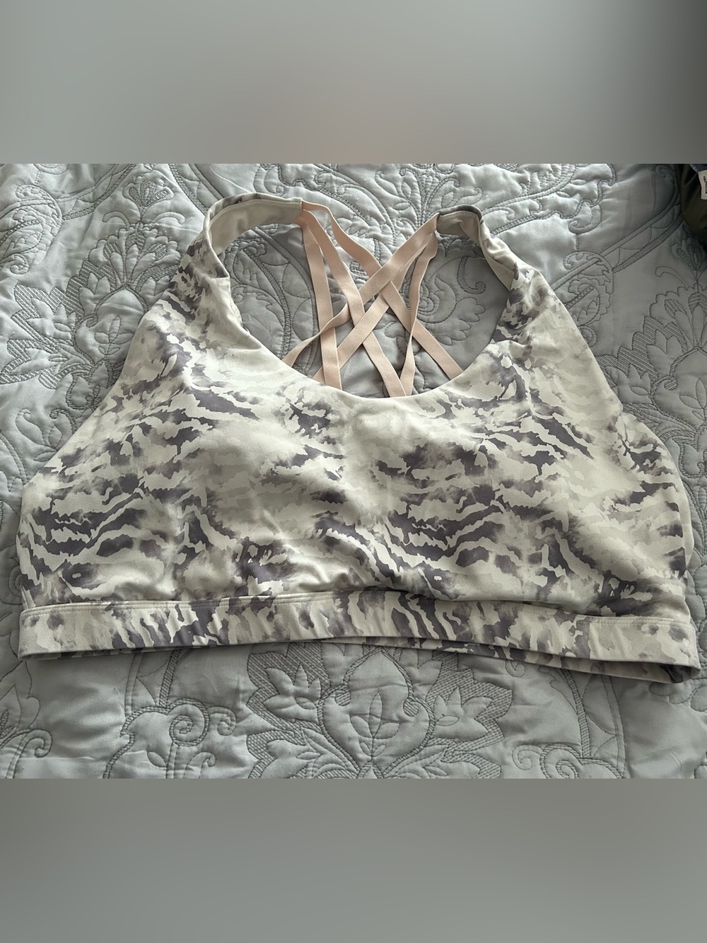 Fabletics Neutral Gray Animal-Print Strappy Sports Bra